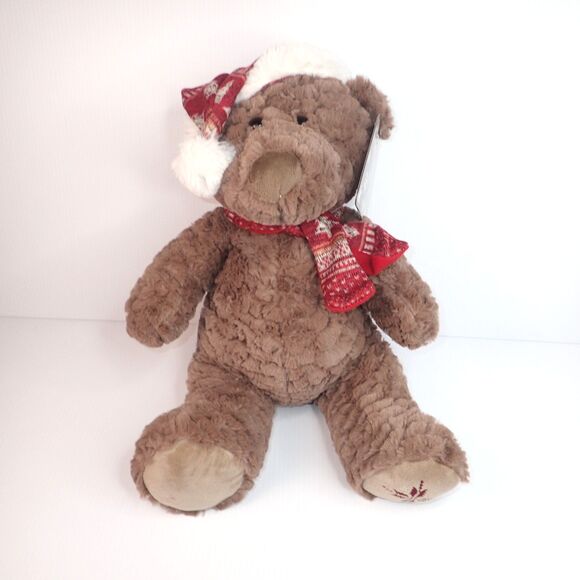 Kelly Toy  14" Seated Christmas Bear with Hat and Scarf from 2018 with Tag - Picture 1 of 10